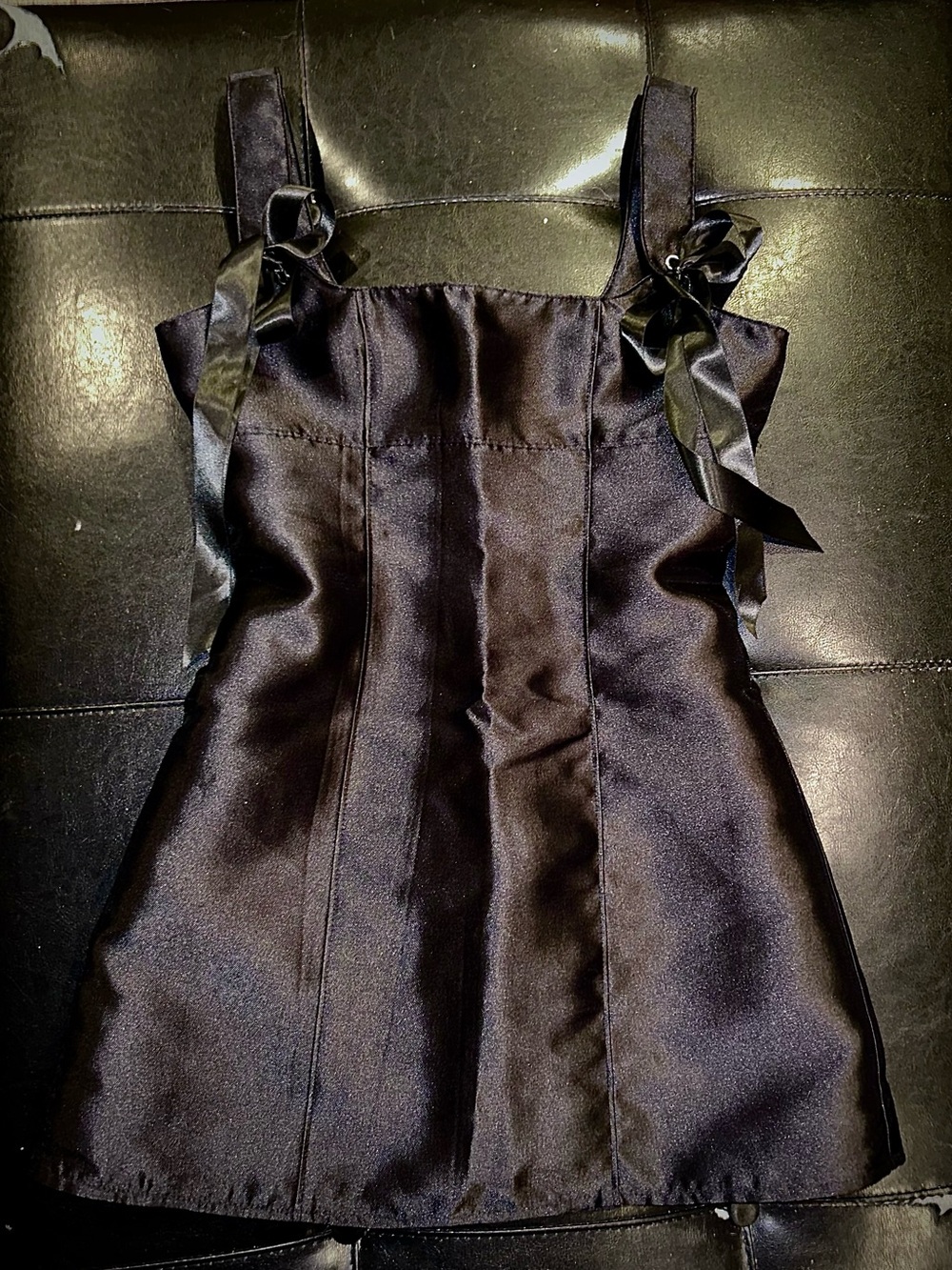 Current Mood Black Satin Tie-Strap Mini Dress